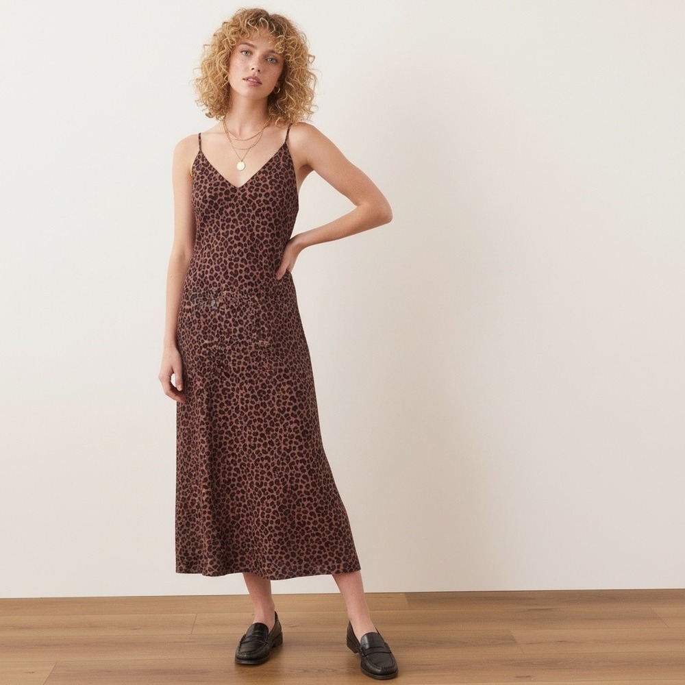 Marine Layer Gabrielle Maxi Slip Dress Large Animal Print 90s Grunge Date Night